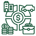 Icono representativo de construcción de patrimonio y finanzas